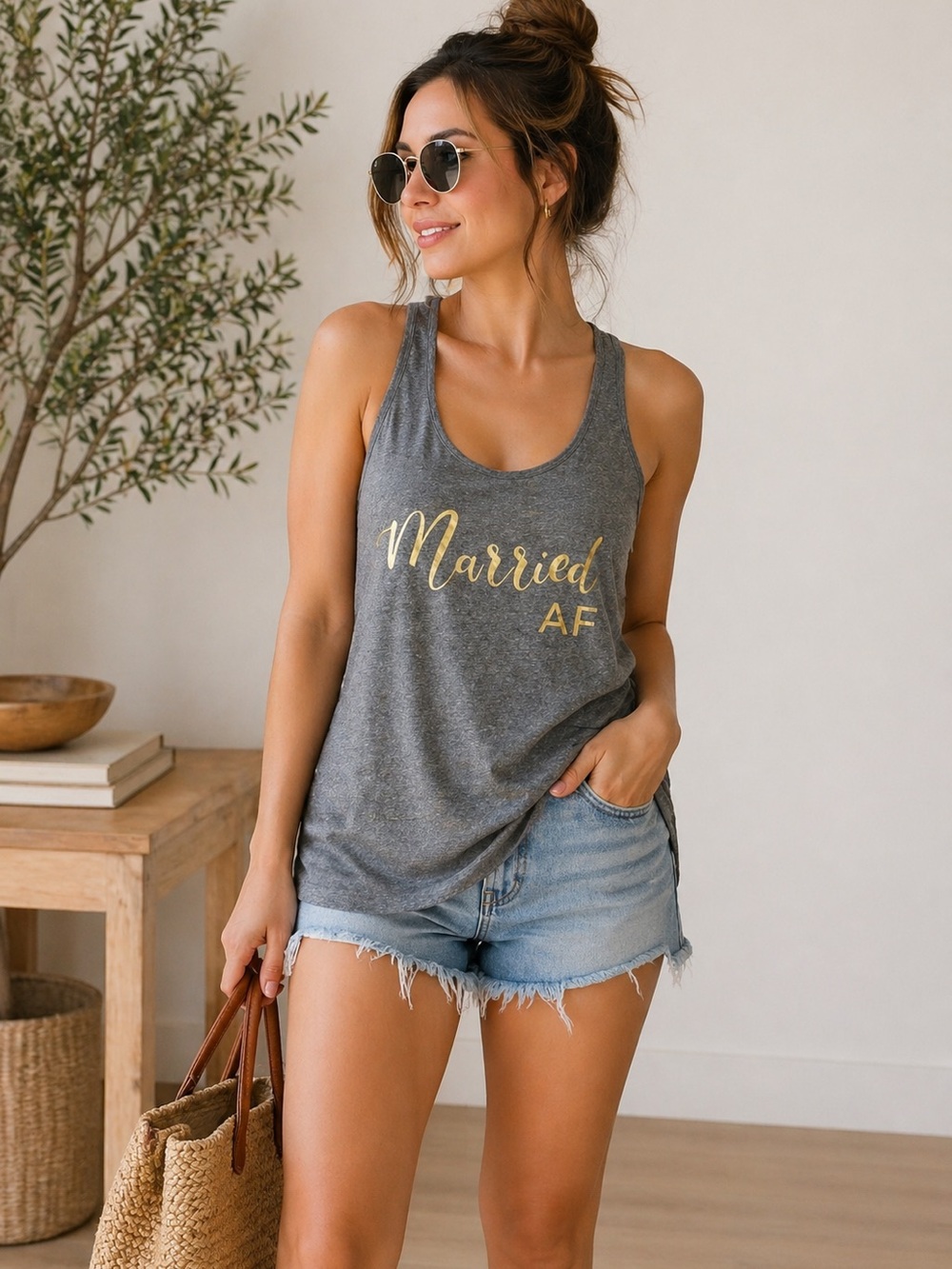 Married AF Graphic Tank XS Gray Racerback Bridal Bachelorette Honeymoon Top